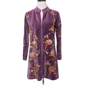 Vintage 24 Karat Womens Size M Lavender Velvet Embroidered Beaded Duster Jacket